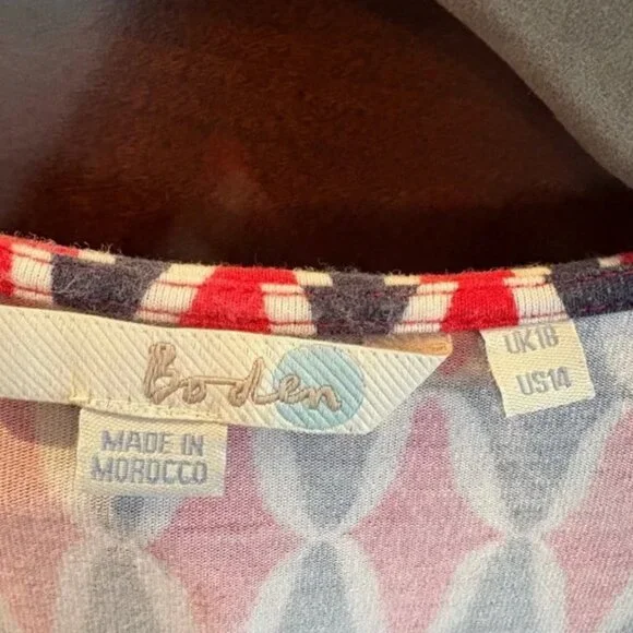 NWOT! Boden - Surplice/Wrap Knit Top - Red, White, Blue Geo Pattern - 14 - Picture 2 of 2